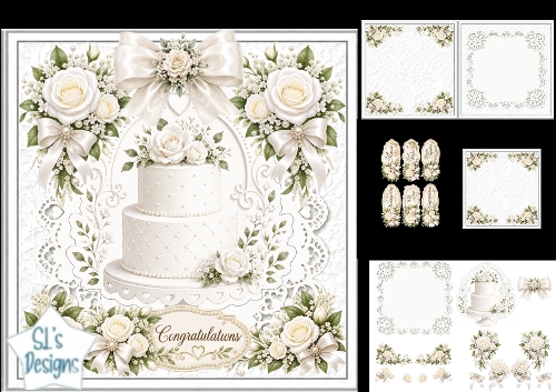 Ivory Wedding Cake Card Kit – Cream Roses & Satin Bows