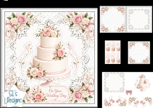 Pink Wedding Cake Card Kit – On Your Wedding Day Roses & Lace