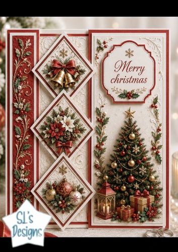 Elegant Christmas Diamond Trio – Bells, Poinsettia & Ornaments Topper