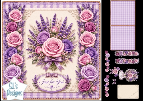 Pink & Purple Rose Floral Topper – Elegant Bouquet with Just for You Label
