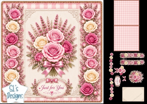Pink & Cream Rose Floral Topper – Elegant Bouquet with Just for You Label