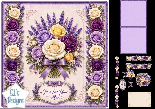 Cream, Purple & Yellow Rose Floral Topper – Elegant Bouquet with Just for You Label