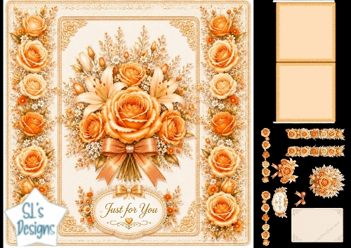 Orange Rose & Lily Floral Topper – Warm Elegant Bouquet with Just for You Label