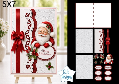 Santa Claus 5x7 Christmas Card Kit with Embossed Panels & Festive Toppers