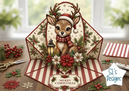 Merry Christmas Reindeer Lantern Card Topper