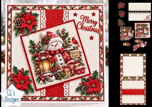 Snowman Lantern & Cardinal Christmas Card Topper