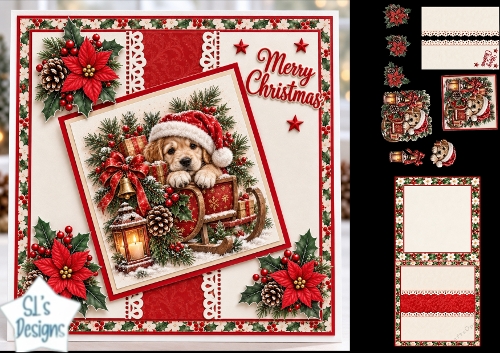 Puppy Sleigh Lantern Christmas Card Topper