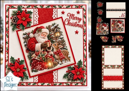 Santa & Reindeer Lantern Christmas Card Topper