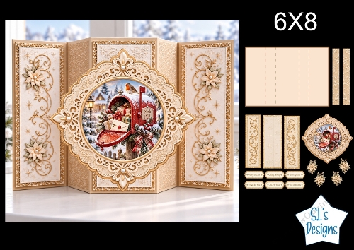 North Pole Mailbox 6x8 Christmas Card Kit with Snowy Village Scene & Festive Floral Toppers