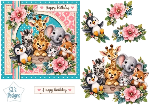 Cute Baby Animals Birthday Card Topper