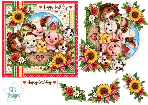 Farm Animals Birthday Card Topper