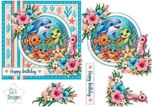Ocean Friends Birthday Card Topper