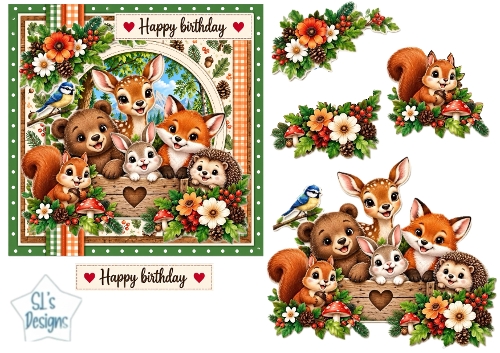 Woodland Animals Birthday Card Topper