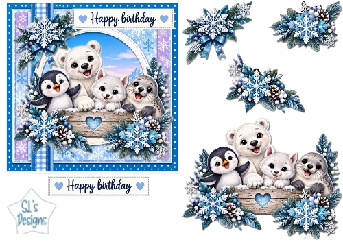 Arctic Animals Birthday Card Topper