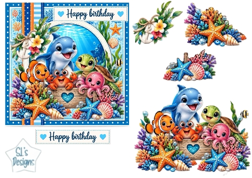 Underwater Friends Birthday Card Topper