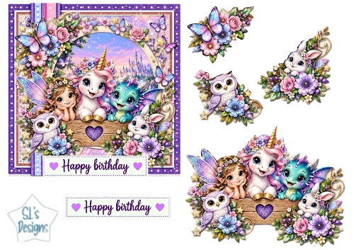 Fairy & Unicorn Fantasy Birthday Card Topper
