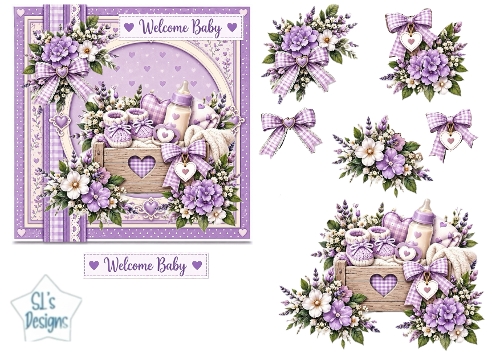 Purple Welcome Baby Card Topper