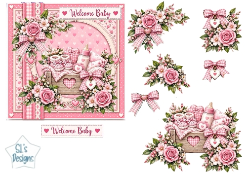 Pink Welcome Baby Card Topper