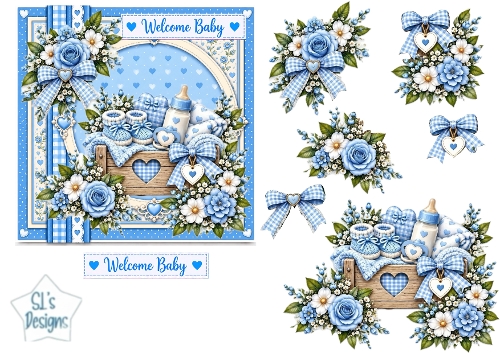 Blue Welcome Baby Boy Card Topper