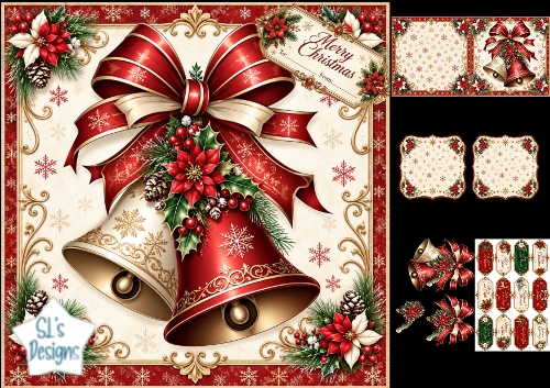 Red & Gold Christmas Bells Card Topper