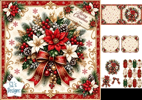 Red & White Poinsettias Christmas Card Topper