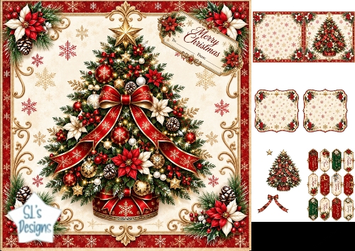 Red & Gold Christmas Tree Card Topper