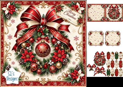 Red & Gold Christmas Wreath Card Topper