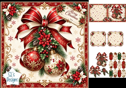Red & Gold Christmas Ornaments Card Topper