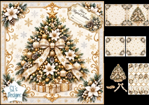 White & Gold Christmas Tree Card Topper