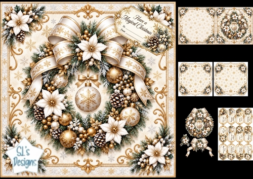White & Gold Christmas Wreath Card Topper