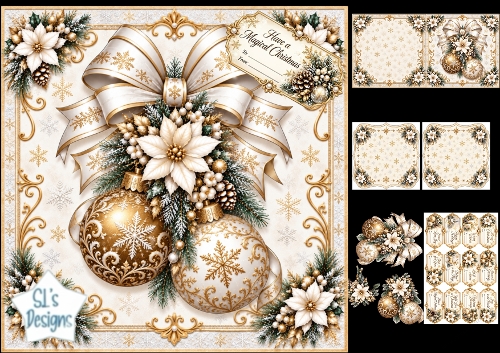 White & Gold Christmas Baubles Card Topper