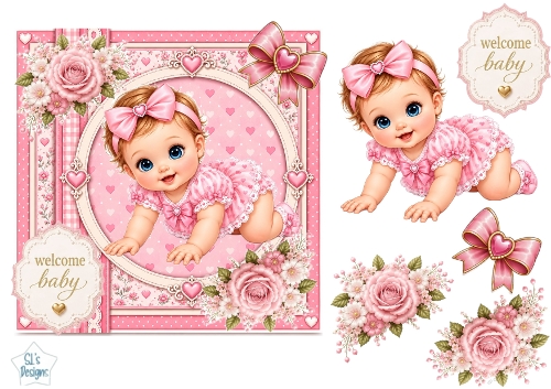 Pink Baby Girl Welcome Card Topper