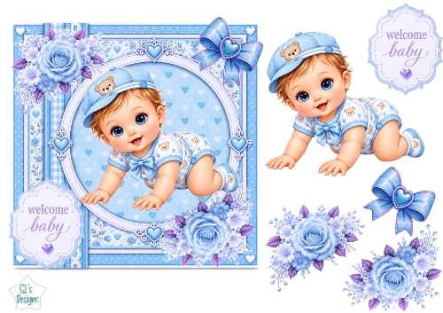 Blue Baby Boy Welcome Card Topper