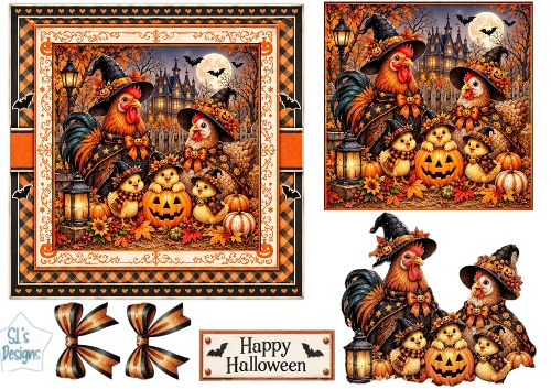 Halloween Chicken Family – Cute Farmyard Pumpkin Topper