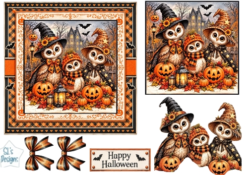 Halloween Owls & Pumpkin Lanterns – Cute Autumn Card Topper