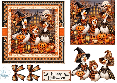 Halloween Ducks Trio – Pumpkin Lantern Autumn Topper