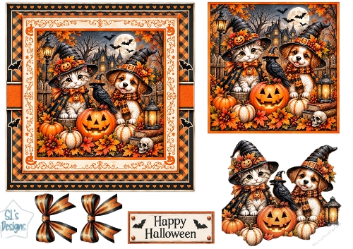 Halloween Kitten & Puppy – Pumpkin Lantern Spooky Topper