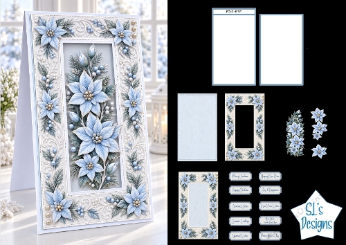 Elegant Blue Poinsettia Christmas Card Kit – Luxury Layered 3D Winter Design