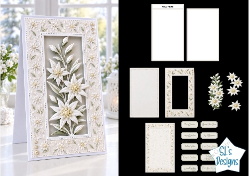 Elegant White Floral 3D Card Kit – Luxury Layered Design for Christmas & New Year