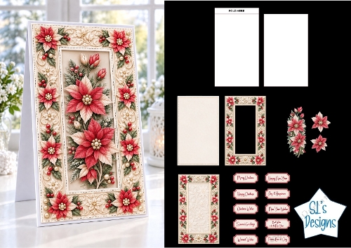 Luxury Red & Cream Poinsettia 3D Card Kit – Elegant Layered Christmas Design