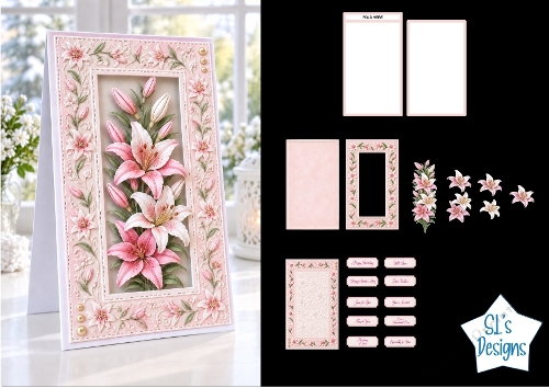 Elegant Pink & White Lily 3D Card Kit – Luxury Layered Floral Design for Any Occasion