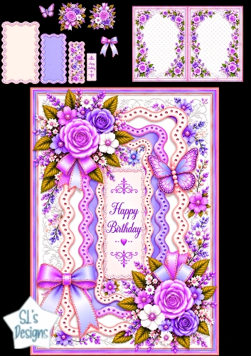 Purple Rose Birthday Elegance – Floral Card Topper