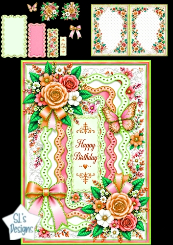 Orange & Pink Floral Birthday – Elegant Card Topper