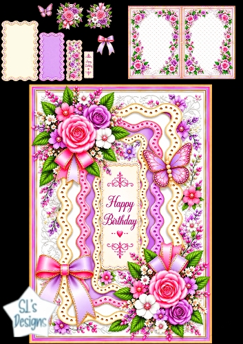 Pink & Purple Rose Birthday – Elegant Floral Card Topper