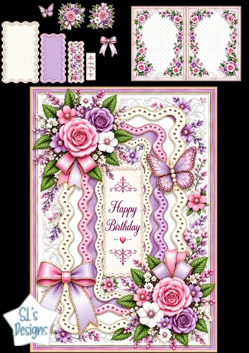 Pink & Cream Rose Birthday – Elegant Floral Card Topper