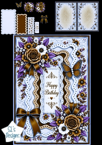 Gold & Purple Floral Birthday – Luxury Card Topper