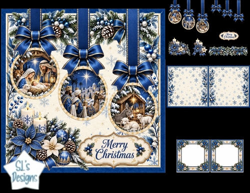 Blue & Gold Nativity Christmas Ornaments Set