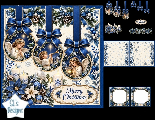 Blue & Gold Angel Christmas Ornament Set
