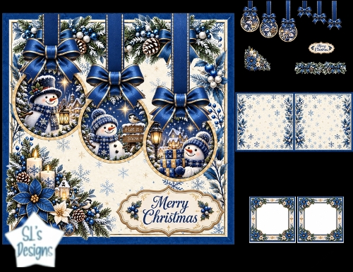 Blue & Gold Snowman Christmas Ornament Set