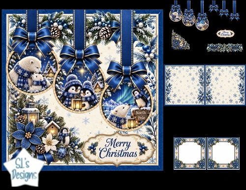 Blue & Gold North Pole Christmas Ornament Set